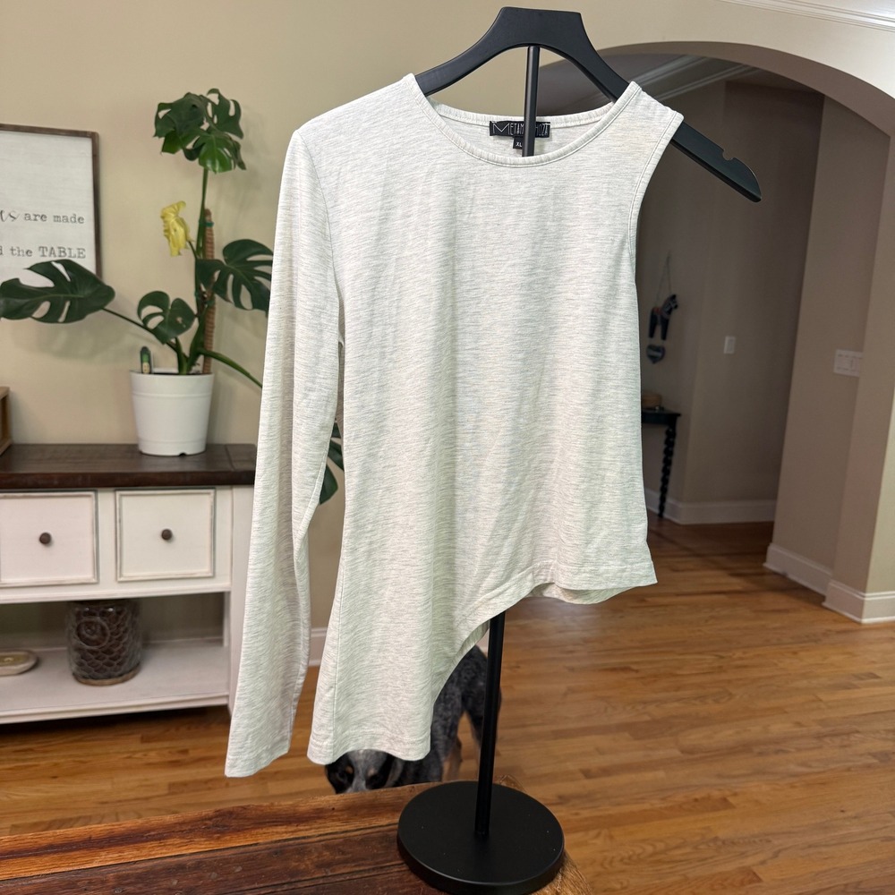 Metamorphoza Womens XL Gray Asymmetric One Shoulder Long Sleeve Top Avant Garde
